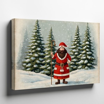 Whimsical Winter Scene Depicting A Jovial Bearded Figure In Wall Art Home Decor