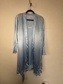 Malizia by La Perla Satin Light Blue Chemise and Robe Set V-Neck Chevron