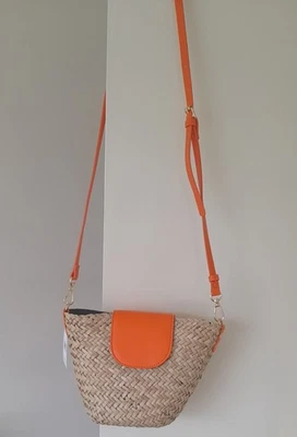 Straw/orange trim crossbody bag. NWT. - Image 1 of 3
