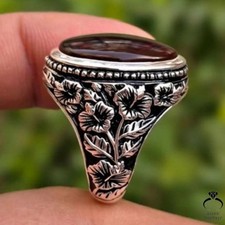Rare Red Yemeni Aqeeq Ring 925 Sterling Silver Men Jewelry