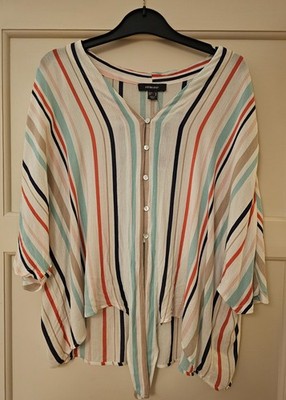 Primark Vertical Striped Shirt Jacket Top White Blue Red Size 10