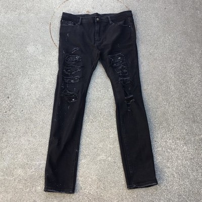 mnml Black Slim Distressed Jeans Mens Size 37 x 33 Cotton Blend Goth Metal Emo 
