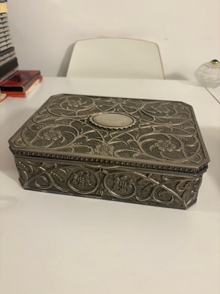 CAJA JOYERO GODINGER USA / SILVER PLATED AÑOS 30/40 LABRADO