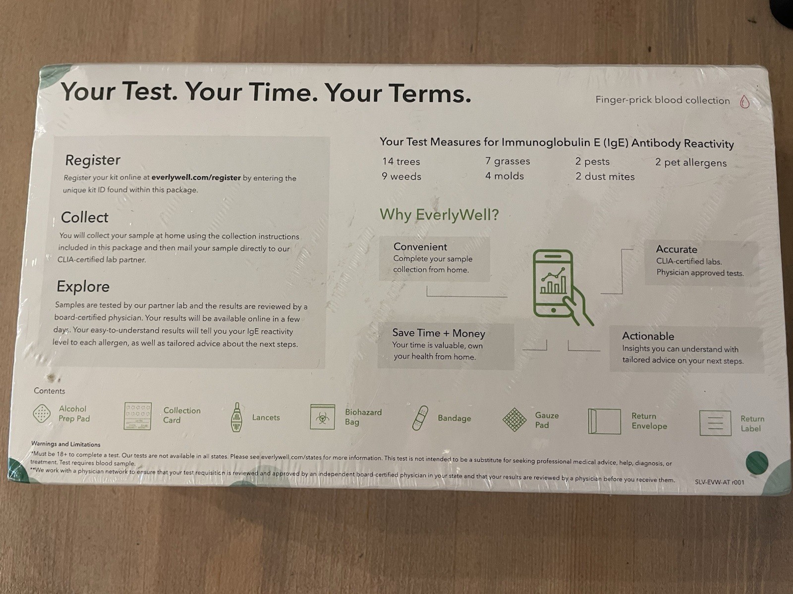 NIB Everylwell Indoor & Outdoor Allergy Test Kit Finger Prick