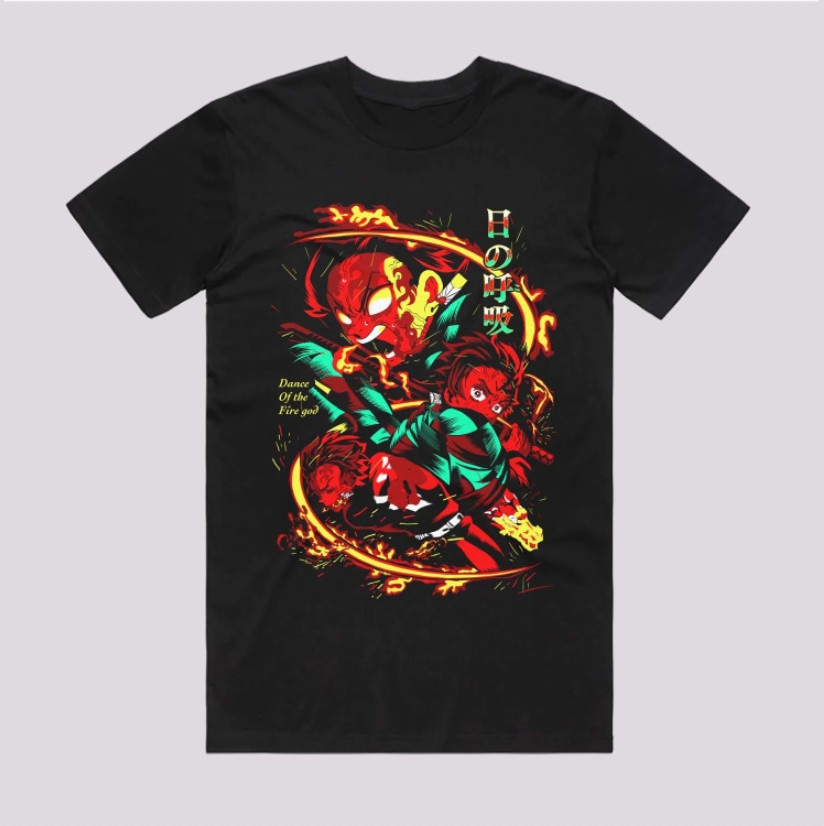 Anime Dance Of The Fire God Japanese Style Black T-Shirt Size S-5XL