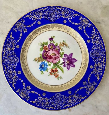 Vintage SCHUMANN BAVARIA GERMANY Floral Dinner PLATE Cobalt Blue Gold 11 