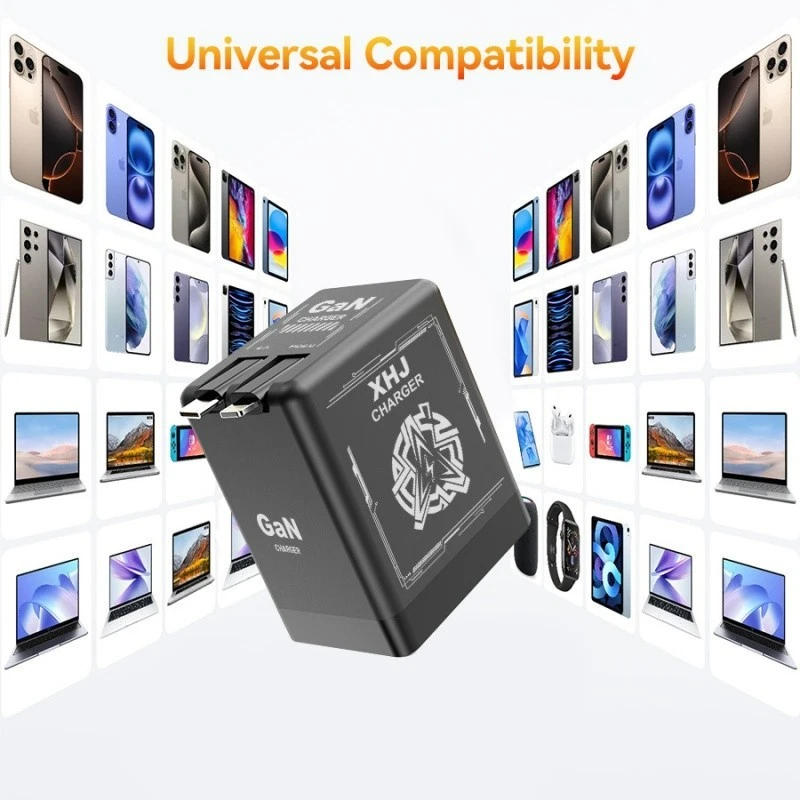 Adaptador de carga rápida GaN 4 en 1 con retráctil tipo C y iphone Foto 3 de 4