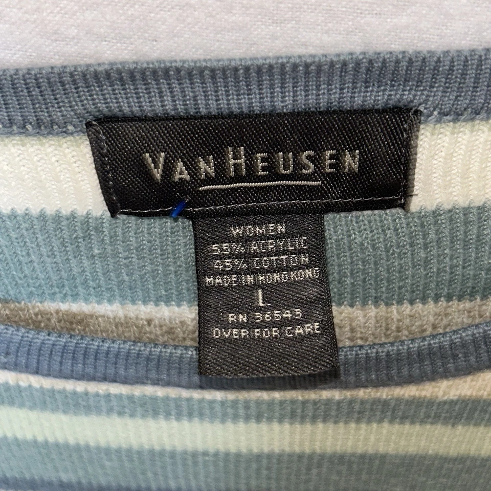 Suéter para mujer Van Heusen a rayas manga larga salvia, oliva, tostado, crema grande Foto 2 de 4