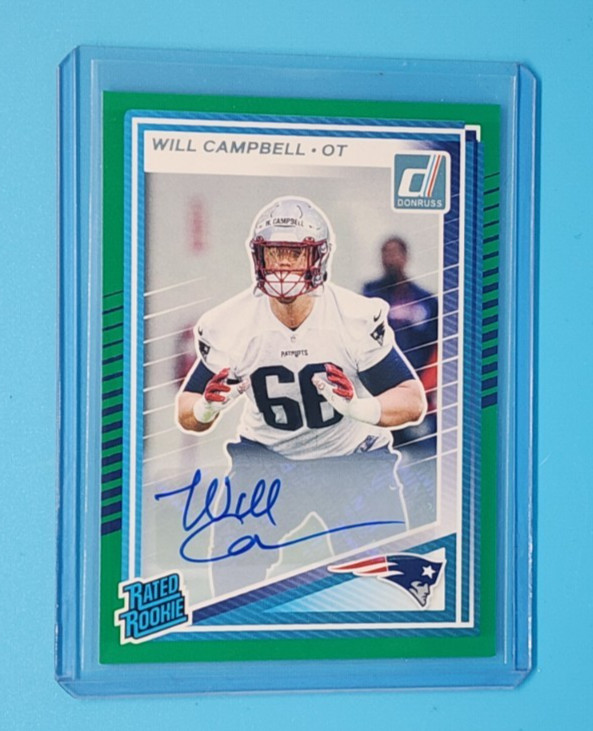 Will Campbell 2025 Donruss Green Auto Rated Rookie New England Patriots