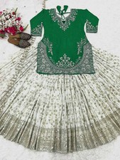Wedding Wear Blue  White Crepe Silk Top Lehenga With Dupatta For Women  Girls