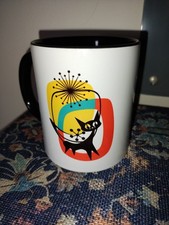 Ceramic MCM Atomic Retro Style Black Cat Coff...