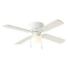 White 42" Hugger Metal Indoor Ceiling Fan with Single Light, Reverse Airflow