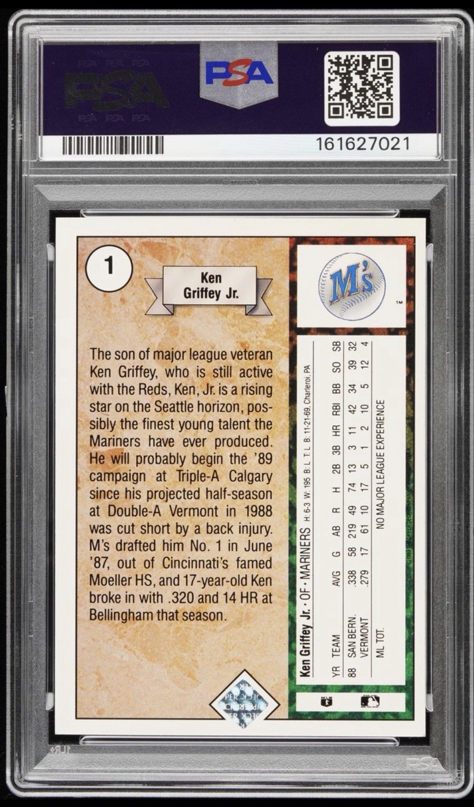 Ken Griffey Jr. Mariners 1989 Upper Deck RC PSA 4 #1 Star Rookie view 2