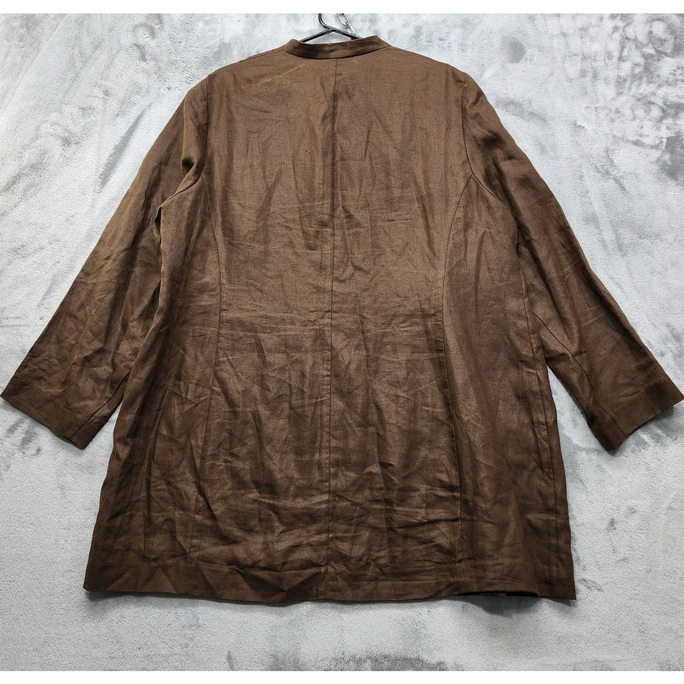 Jaqueta Lands End Feminina 22W Linho Marrom Frente Aberta Blazer Linha Longa Preppy Office - Imagem 3 de 4