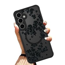 Elegant Black Floral Case Fit for Samsung Galaxy S24 6.2 Inch, Shockproof Design