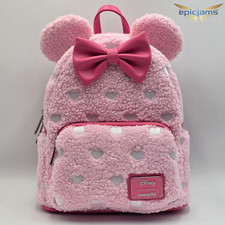 Loungefly Disney Minnie Mouse Hearts Strawberry Scented Sherpa Mini Backpack New