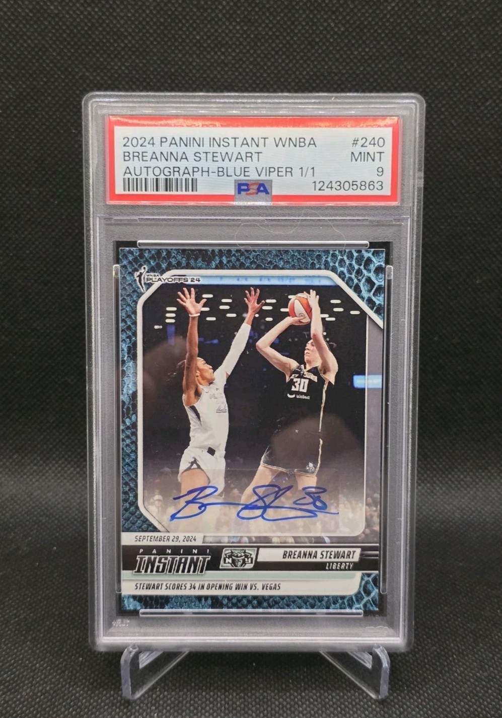 2024 Panini Instant WNBA #240 Breanna Stewart Blue Viper Auto 1/1 PSA 9 view 1
