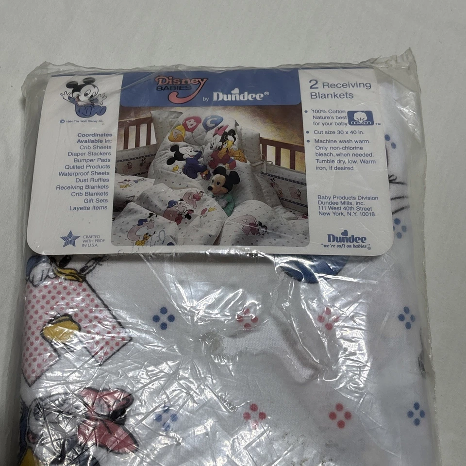 2 New VTG Disney Receiving Blanket 1984 Mickey Baby friends ABC’s Dundee FLANNEL - Image 4 of 4