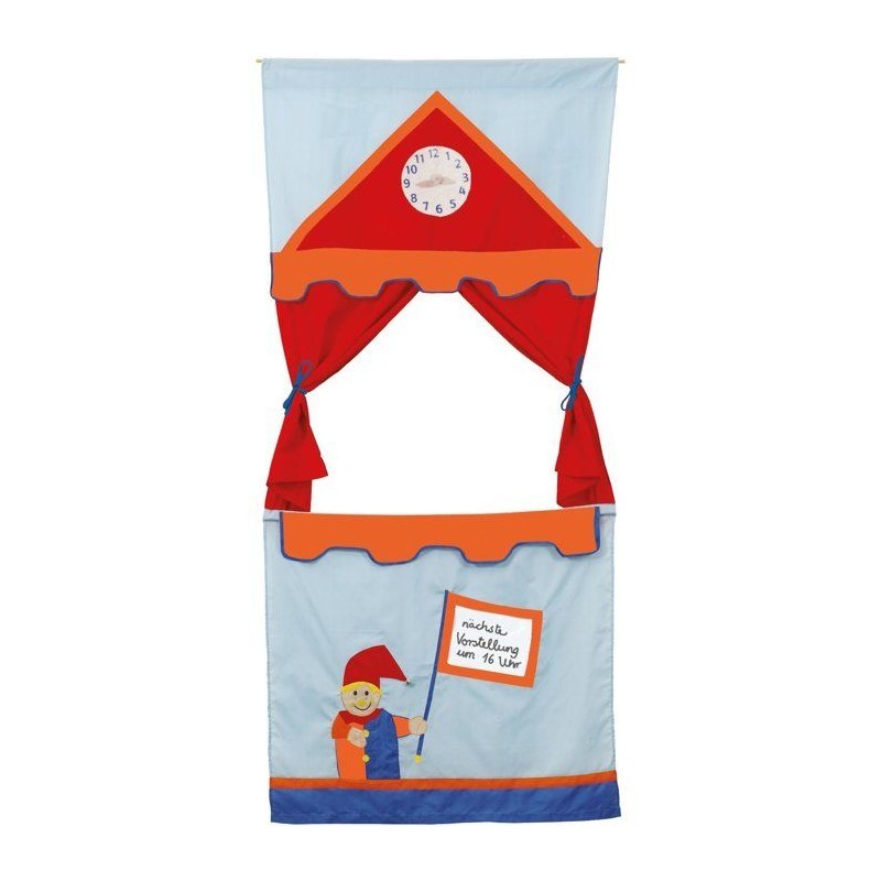 Castelet de marionnettes à suspendre ROBA rouge en tissu avec personnages