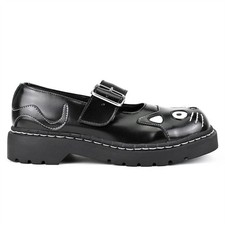 TUK Footwear Womens Mary Jane Kitty Black Leather Platform Goth Buckle Shoes
