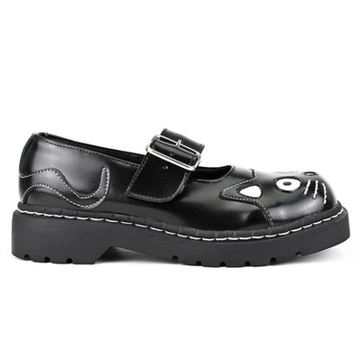 TUK Footwear Mary Jane Kitty Damenschuhe schwarz Leder Plateau Goth Schnalle