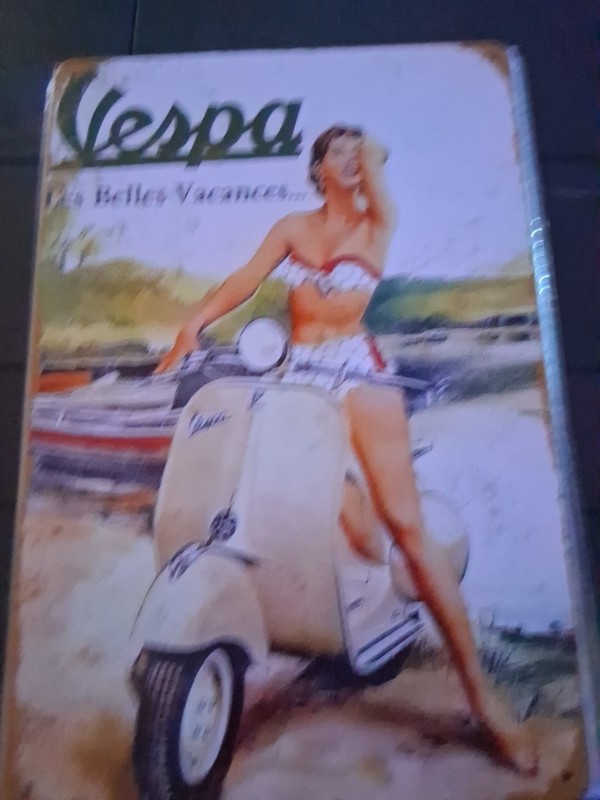Vespa Scooter With Woman 8x12 Repoduction Tin Sign