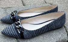 Zapatos planos de ballet Nine West para mujer 7,5 M Brinks grises a cuadros punta sin cordones