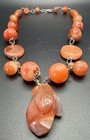 Vintage Carnelian  / Silver Beaded Necklace Carved Fruit Pendant 19” Length — photo 1