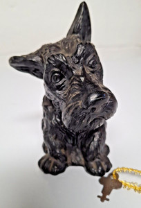 Vintage Cast metal Scottie Dog Still Bank w/ Original Key , Uncleaned, as found