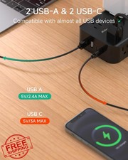 Power Strip Surge Protector 8 Outlets 4 USB C Flat Plug 5FT Cord Wall Mount