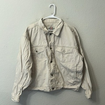 VTG 1990s Bugle Boy Gold Crest Series Denim Cream Trucker Jacket Men s Size XL