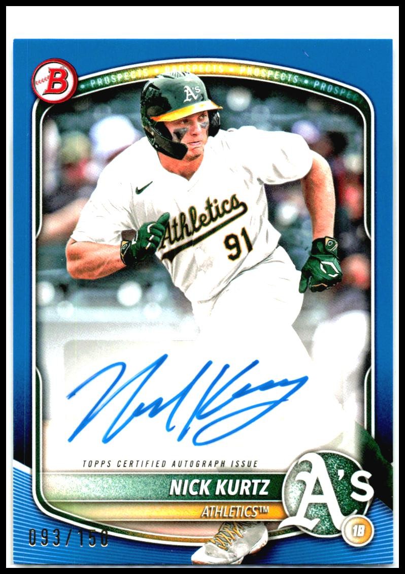 2025 Bowman Prospect Autographs Blue /150 #BPA-NK Nick Kurtz Auto Athletics