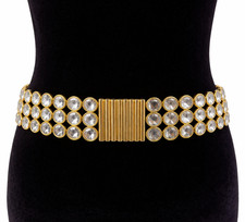 Retro Womens Gold Tone Hard Molded Plastic Rhinestone Accent Belt One Size Italy
