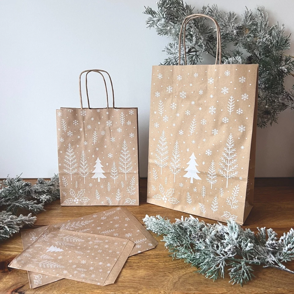 Christmas Gift Bags with Handles or Counter Bags Paper Eco Winter Forest