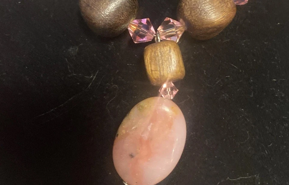 Collar Colgante Cristal Vintage Años 80 Rodonita y Bronzita Fabuloso Bronce Rosa Foto 3 de 4