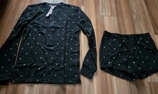 NWT Victorias Secret Thermal Henley Pajama Set Sleepwear Top Shorts S Black Bow