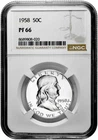 1958 50C Proof Silver Franklin Half Dollar NGC Graded PF 66 in New Holder