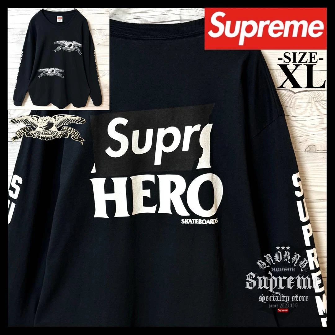 Supreme Men XL Super Difficile à Trouver Collaboration Untie Hero Long T Noir Iconique