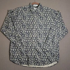 Perry Ellis Portfolio Mens XL Long Sleeve Button up Wheel Print Blue & Cream