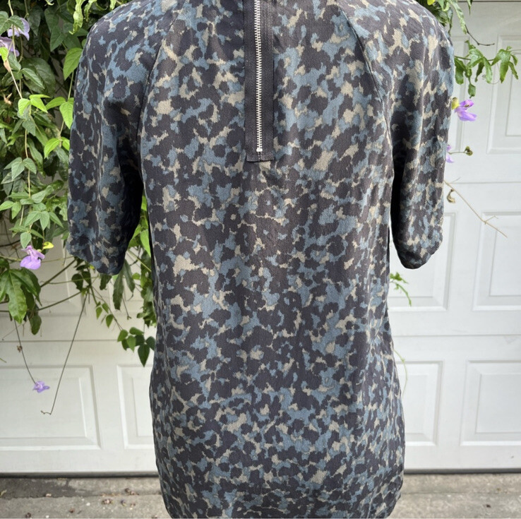 Camicia top camicetta leopardata Madewell XS seta fila anteriore in inchiostro spot