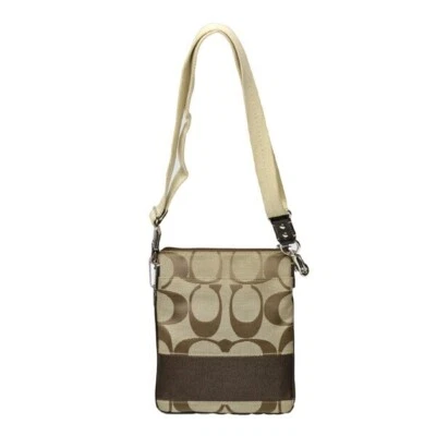 Coach Sac Bandoulière Swing Signature Cuir Nylon Beige Marron - Photo 1/4