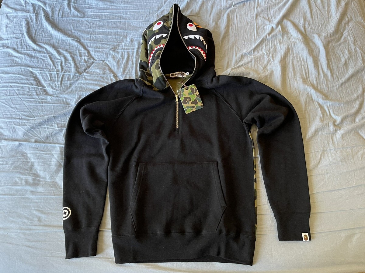 BAPE Shark Wide Half Zip Pullover Hoodie BLACK | Size M | eBay BAPE Shark Wide Half Zip Pullover Hoodie BLACK | Size M | eBay