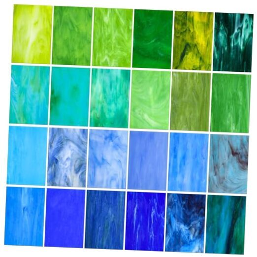 24 Pcs Stained Glass Sheets 4 x 6 Inch Stained Glass Supplies for Blue