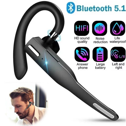 Bluetooth Headset Wireless Earpiece V5.1 Hands-Free Earphone Noise Canceling Mic - Picture 2 of 19