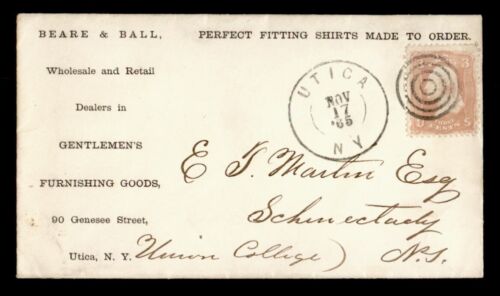 DR WHO 1865 #65 ADVERTISING MENS CLOTHING UTICA NY FANCY CANCEL m06507