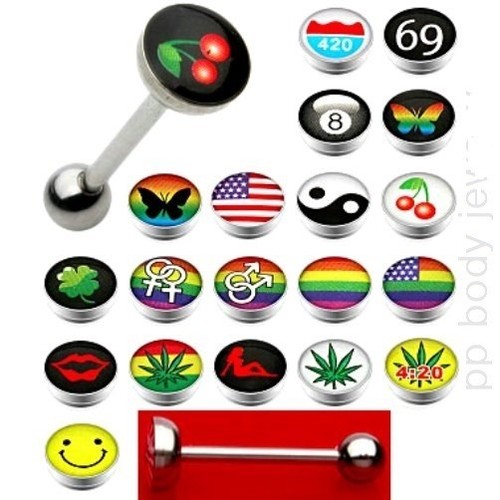 14G 5/8" Dome Logo 316L Surgical Steel Tongue Ring Barbell