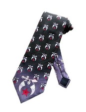 Shriners Neck Tie Black  Gray Polyester Long Tie Multi Masonic Shriner Logos