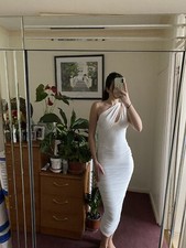 Valentina ivory white asymmetric cutout midi dress. NOT HOUSE OF CB, Size Xs