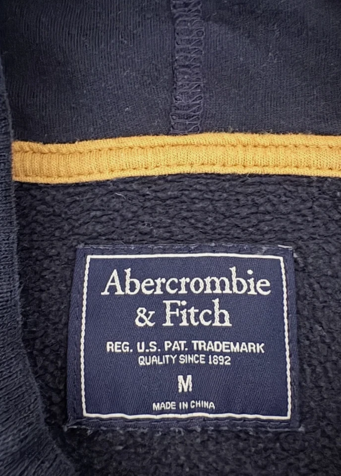 Sudadera con Capucha Abercrombie & Fitch Para Hombre Mediana Azul Marino Amarillo Manga Larga Vellón Foto 4 de 4