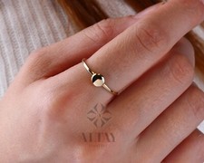 14K Initial Gold Ring, Personalized Bead Rings, Minimalist Rings, Gold Letter